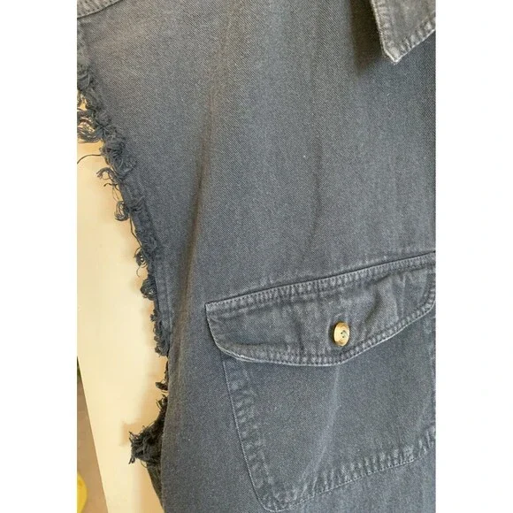 Easy Riders Southern Steel Biker Large Black Denim Vest Mechanic Grunge Y2K Goth - Picture 4 of 9